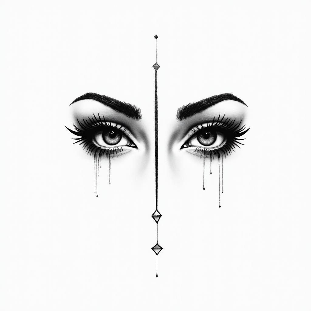 Eyes slut drip linerin minimalist style tattoo, featuring simple shapes and fine lines, with minimal shading and details, tiny triangles, creating a sense of balance and harmony - Variation 4