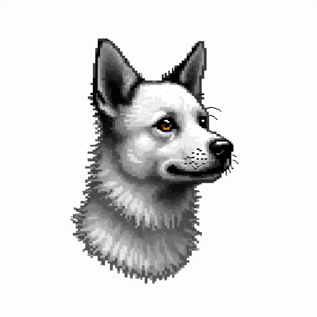 Dogin 8-bit tattoo style, minimalistic pixel style tattoo, pixel art with simplified shapes and retro gaming visuals, inspired by 8-bit pixel based detailing - Variation 4