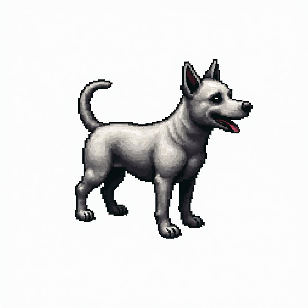 Dogin 8-bit tattoo style, minimalistic pixel style tattoo, pixel art with simplified shapes and retro gaming visuals, inspired by 8-bit pixel based detailing - Variation 2