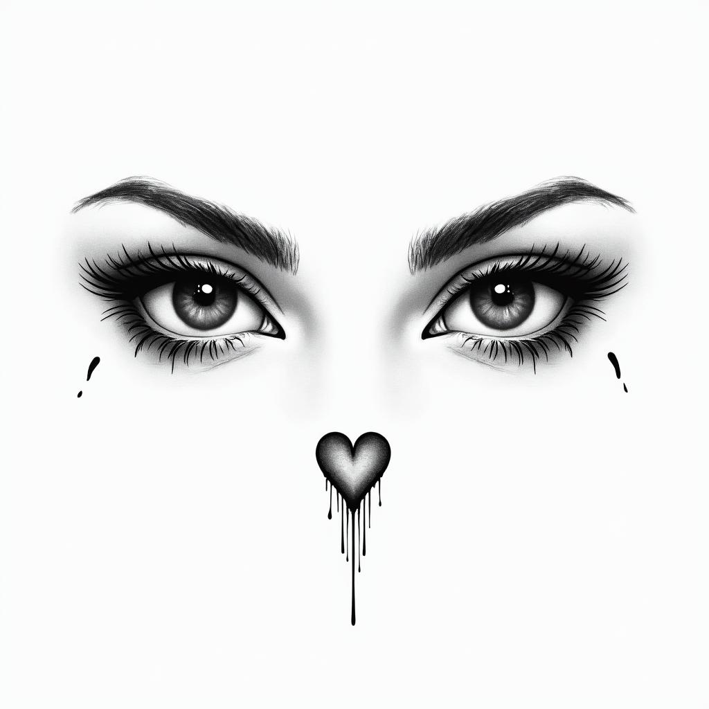 Eyes slut drip liner simplein Modest style tattoo, featuring soft, delicate line work with simple and meaningful symbols, gentle waves, a heart, evoking a sense of serenity and grace, - Variation 2