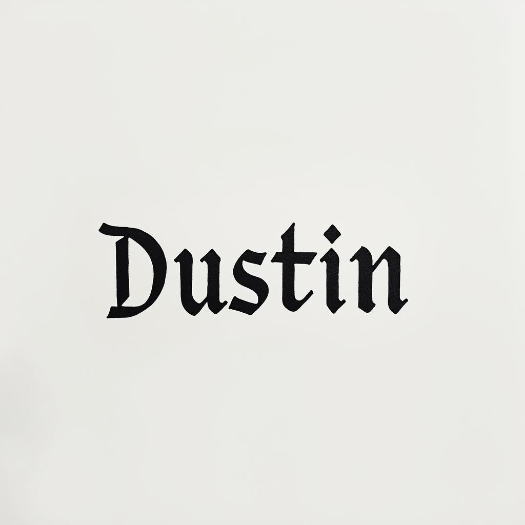 I want to get the name Dustin tattooed on my wristminimalist text-based tattoo, Monospace font ultra-realistic, perfectly placed, high-quality font design, photo-realistic shading, 8k, high quality, finely detailed typograph