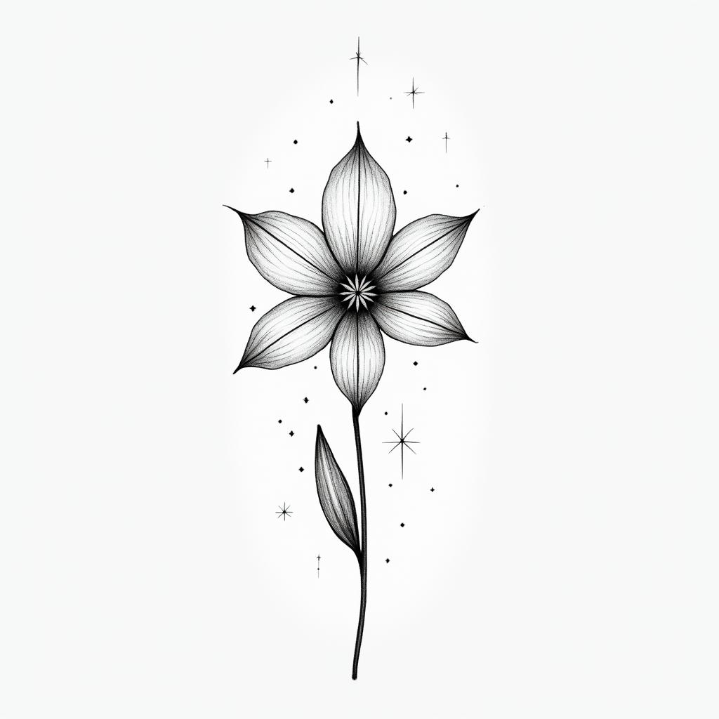 Delicate Hyacinth flower for inner wrist with a 69 for cancer symbol astrologyin minimalist style tattoo, featuring simple shapes and fine lines, with minimal shading and details, tiny triangles, creating a sense of balance and harmony - Variation 4