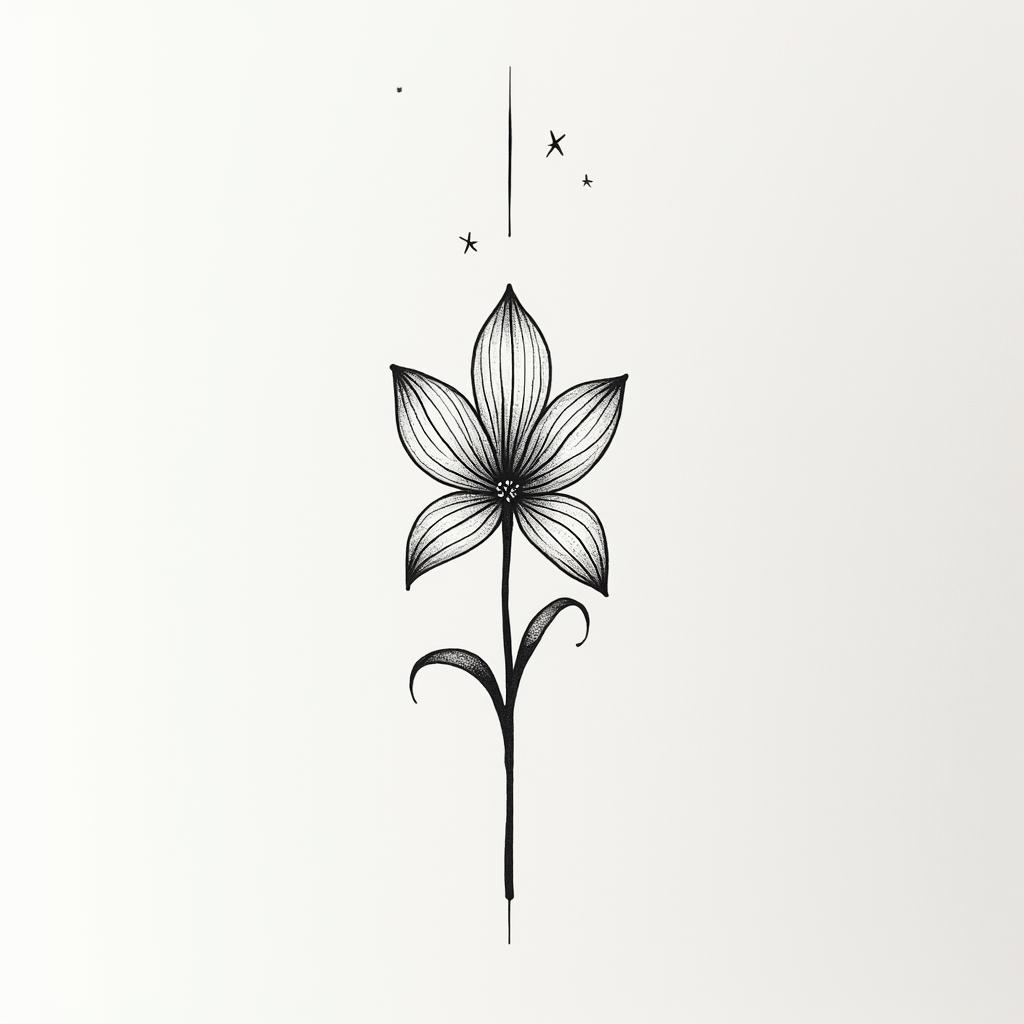 Delicate Hyacinth flower for inner wrist with a 69 for cancer symbol astrologyin minimalist style tattoo, featuring simple shapes and fine lines, with minimal shading and details, tiny triangles, creating a sense of balance and harmony - Variation 3