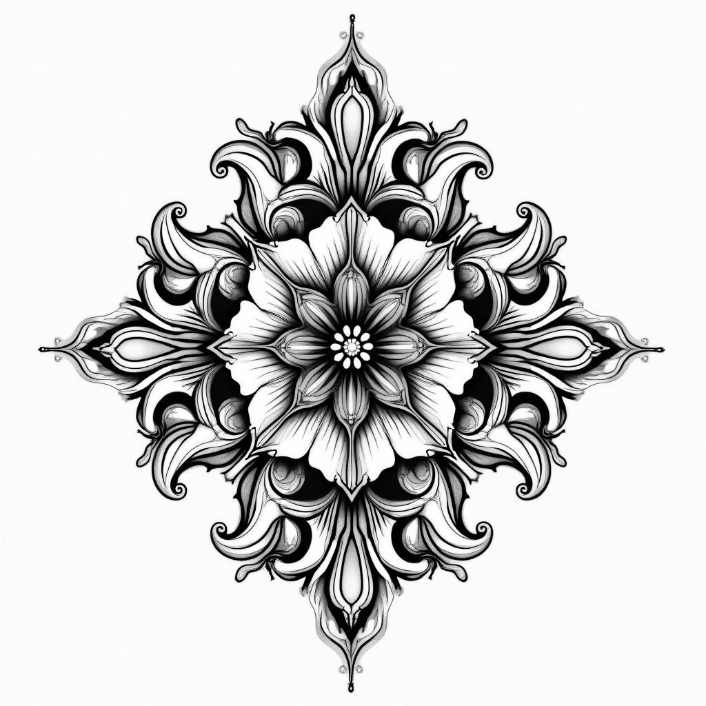 May 15, 1998in ornamental tattoo style, featuring intricate symmetrical patterns and floral designs, showcasing highly detailed line work and geometric shapes, creating a sense of elegance and balance - Variation 4