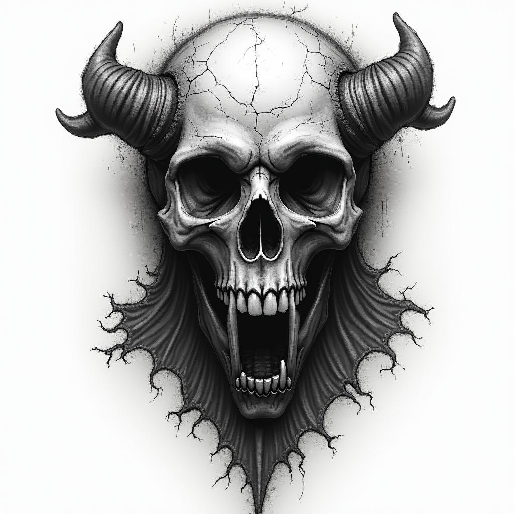 Appa from Avatar in horror tattoo style, showcasing haunting and unsettling, dark and gritty textures with skulls, eerie faces, jgged designs, bold and intense shading - Variation 2