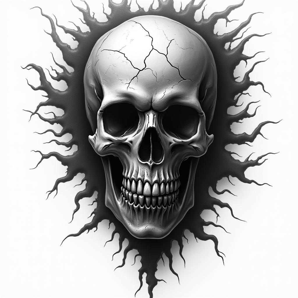 Appa from Avatar in horror tattoo style, showcasing haunting and unsettling, dark and gritty textures with skulls, eerie faces, jgged designs, bold and intense shading - Variation 3