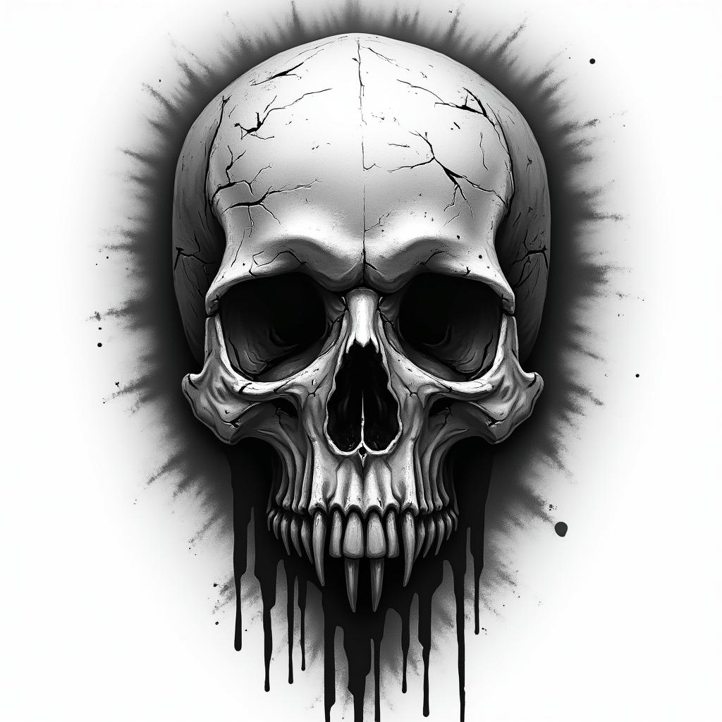 Appa from Avatar in horror tattoo style, showcasing haunting and unsettling, dark and gritty textures with skulls, eerie faces, jgged designs, bold and intense shading