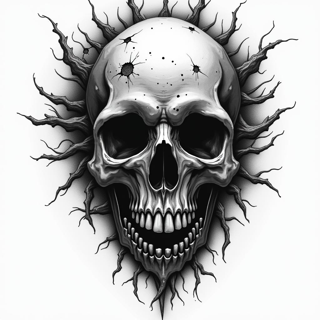 Appa from Avatar in horror tattoo style, showcasing haunting and unsettling, dark and gritty textures with skulls, eerie faces, jgged designs, bold and intense shading - Variation 4