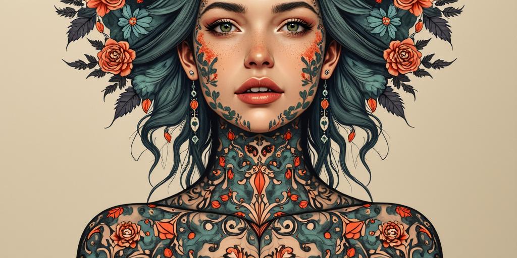 Me in past lifein ornamental tattoo style, featuring intricate symmetrical patterns and floral designs, showcasing highly detailed line work and geometric shapes, creating a sense of elegance and balance - Variation 3