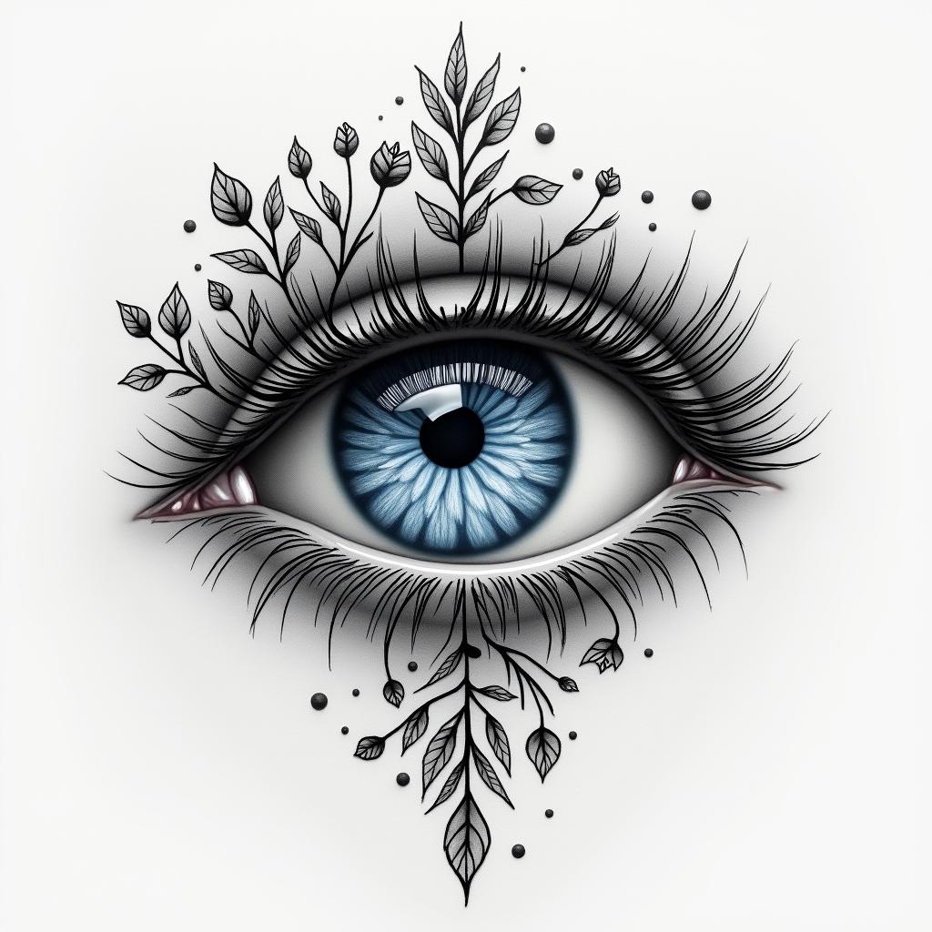 A meaningful tattoo design symbolizing eternal connection and gratitude, featuring a blue eye as a lucky charm, with the date 30.09.1980 integrated in a loving and heartfelt style, celebrating the memory of a beloved mother.higly detailed tattoo - Variation 4