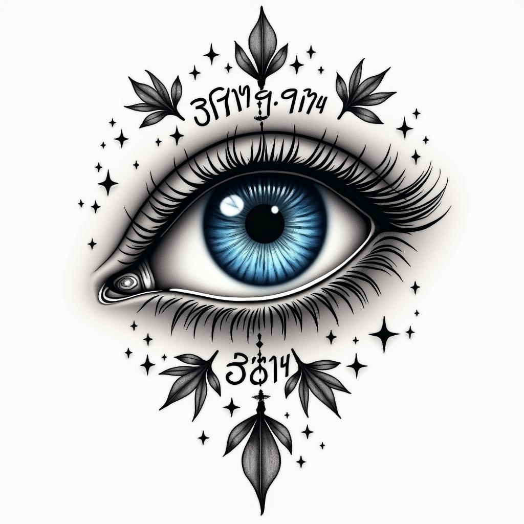 A meaningful tattoo design symbolizing eternal connection and gratitude, featuring a blue eye as a lucky charm, with the date 30.09.1980 integrated in a loving and heartfelt style, celebrating the memory of a beloved mother.higly detailed tattoo - Variation 3