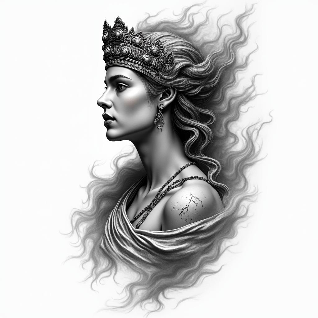 Athena, the goddess of war, firehigly detailed tattoo - Variation 46