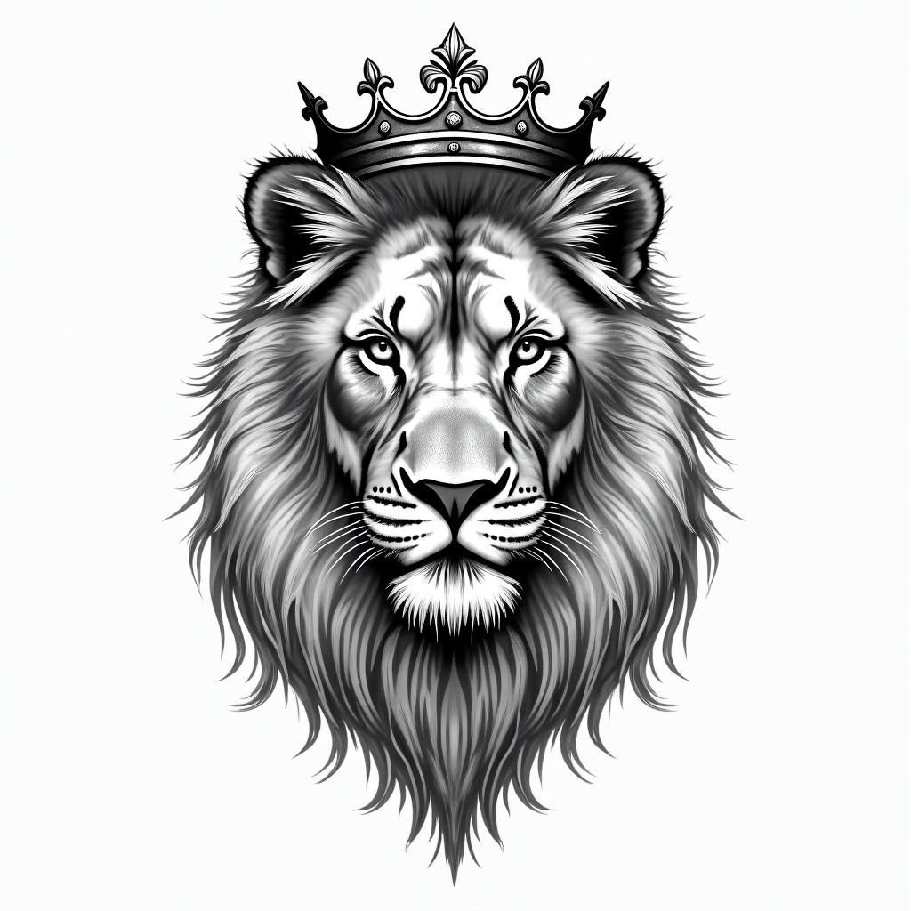 Female lioness with crown on headhigly detailed tattoo - Variation 3