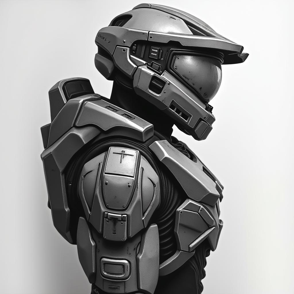 Halo master chief video game tattoo sleevein realism tattoo style, featuring a highly detailed, lifelike, capturing every detail, photorealistic, ultra realistic, intricate shading, smooth and sharp,   - Variation 3