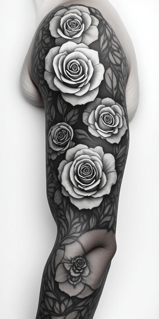 Many roses on the armin portrait tattoo style, featuring a highly realistic and detailed depiction  - Variation 2