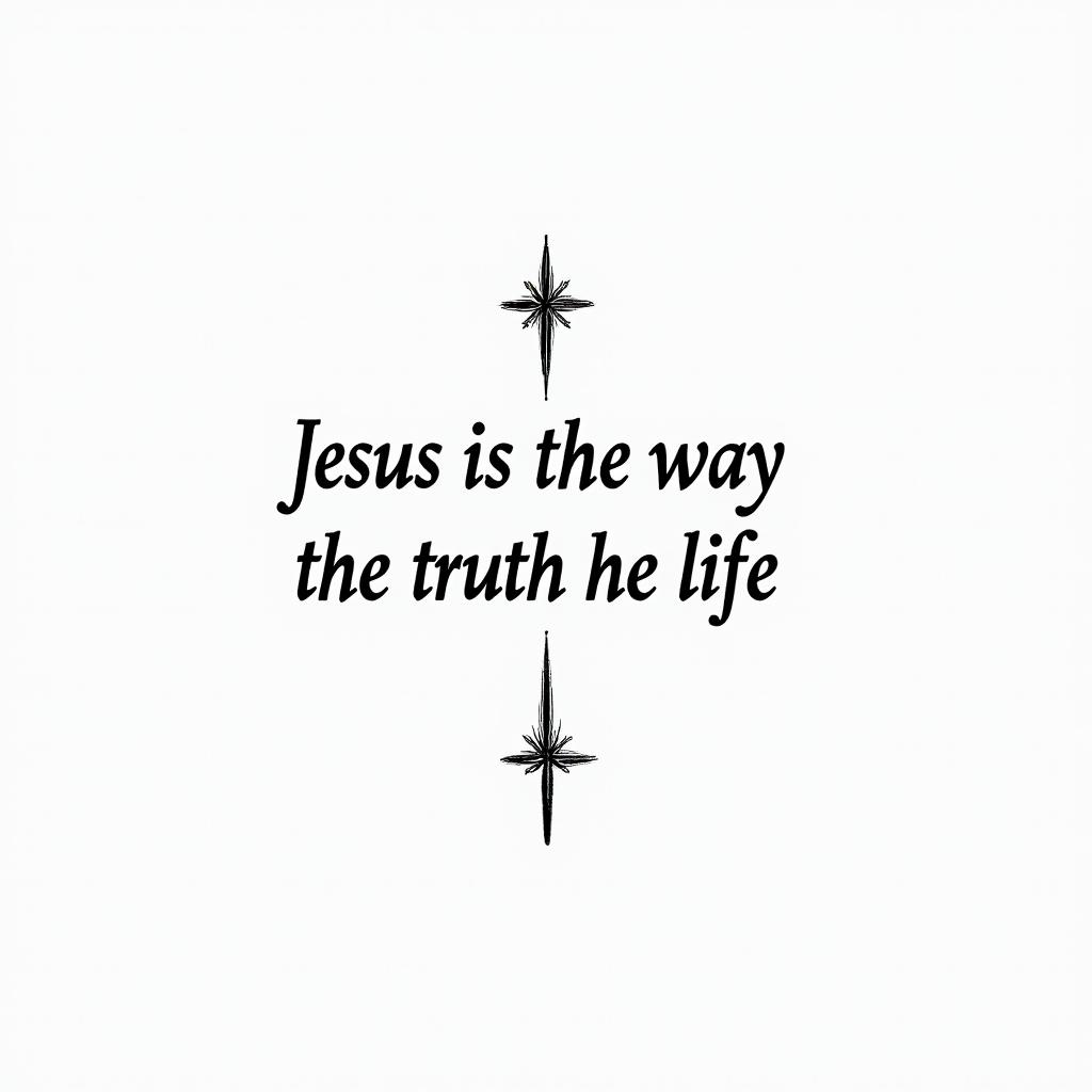 Jesus is the way the truth and the lifeminimalist text-based tattoo, Monospace font ultra-realistic, perfectly placed, high-quality font design, photo-realistic shading, 8k, high quality, finely detailed typograph - Variation 1