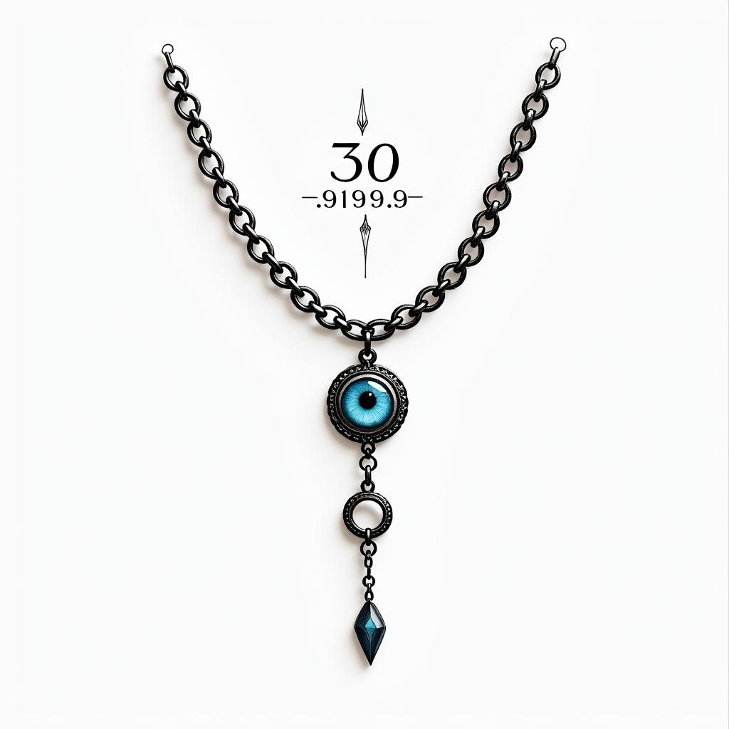 Tattoo Design featuring a simple band chain with a round blue eye as a charm, incorporating the birth date 30.09.1989, symbolizing eternal memory and love for a mother, clean and meaningful style.higly detailed tattoo - Variation 5