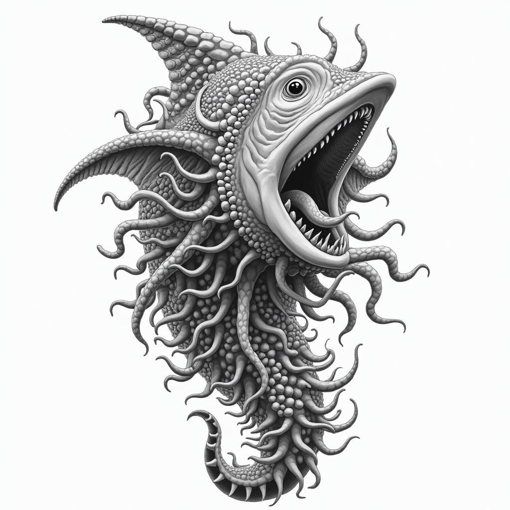 Under the sea themein realism tattoo style, featuring a highly detailed, lifelike, capturing every detail, photorealistic, ultra realistic, intricate shading, smooth and sharp,