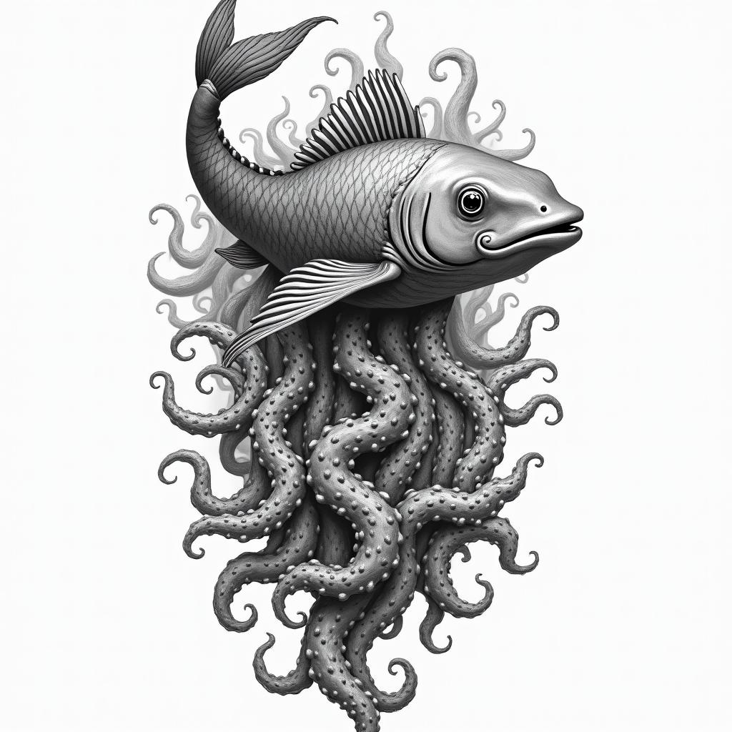 Under the sea themein realism tattoo style, featuring a highly detailed, lifelike, capturing every detail, photorealistic, ultra realistic, intricate shading, smooth and sharp,   - Variation 2