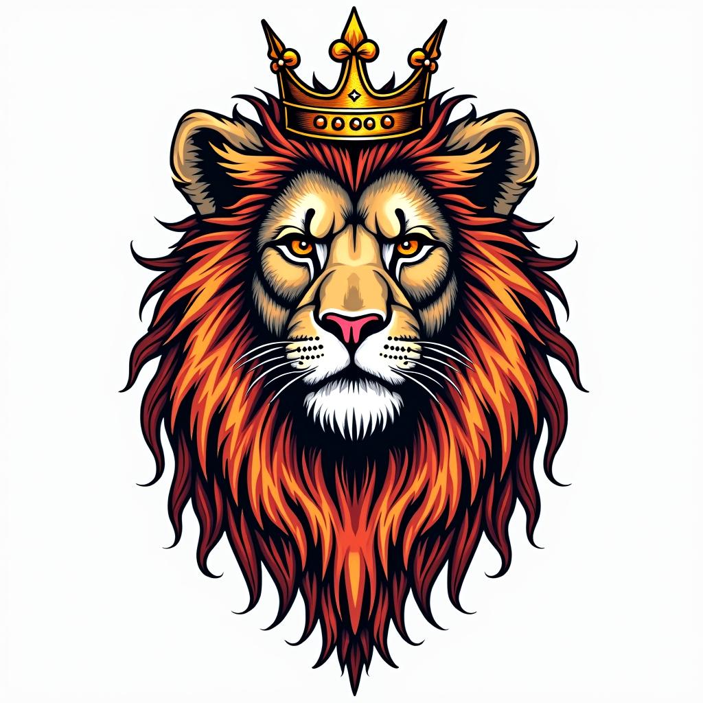 Lioness with crown on headin pop art style tattoo, featuring bold and vibrant colors, exaggerated outlines, iconic imagery, inspired by comic books and speech bubbles, comic book characters, retro pop culture - Variation 3