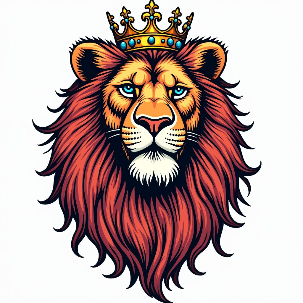 Lioness with crown on headin pop art style tattoo, featuring bold and vibrant colors, exaggerated outlines, iconic imagery, inspired by comic books and speech bubbles, comic book characters, retro pop culture - Variation 2