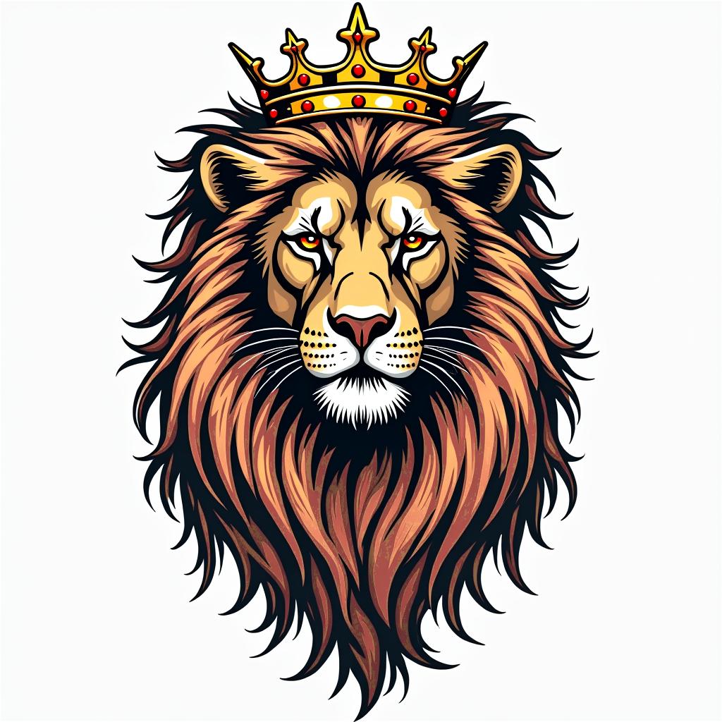 Lioness with crown on headin pop art style tattoo, featuring bold and vibrant colors, exaggerated outlines, iconic imagery, inspired by comic books and speech bubbles, comic book characters, retro pop culture