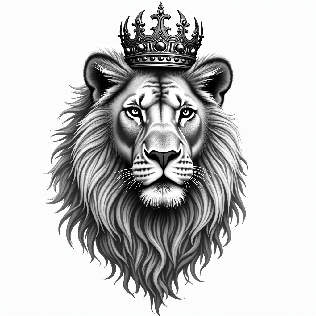 Lioness with crown on headin bohemian style tattoo, 8k - Variation 2
