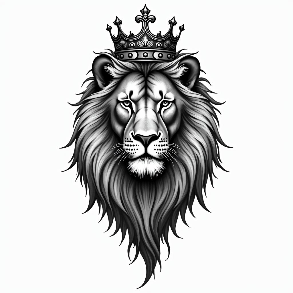 Lioness with crown on headin bohemian style tattoo, 8k - Variation 1