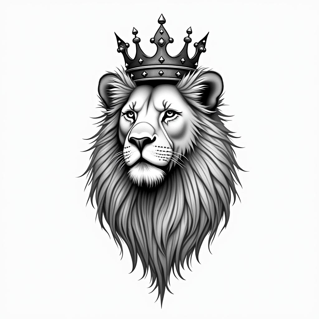 Lioness with crown on headin minimalist style tattoo, featuring simple shapes and fine lines, with minimal shading and details, tiny triangles, creating a sense of balance and harmony - Variation 3