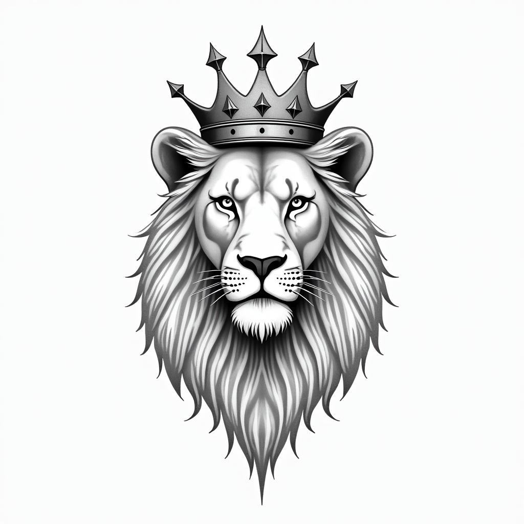 Lioness with crown on headin minimalist style tattoo, featuring simple shapes and fine lines, with minimal shading and details, tiny triangles, creating a sense of balance and harmony - Variation 4