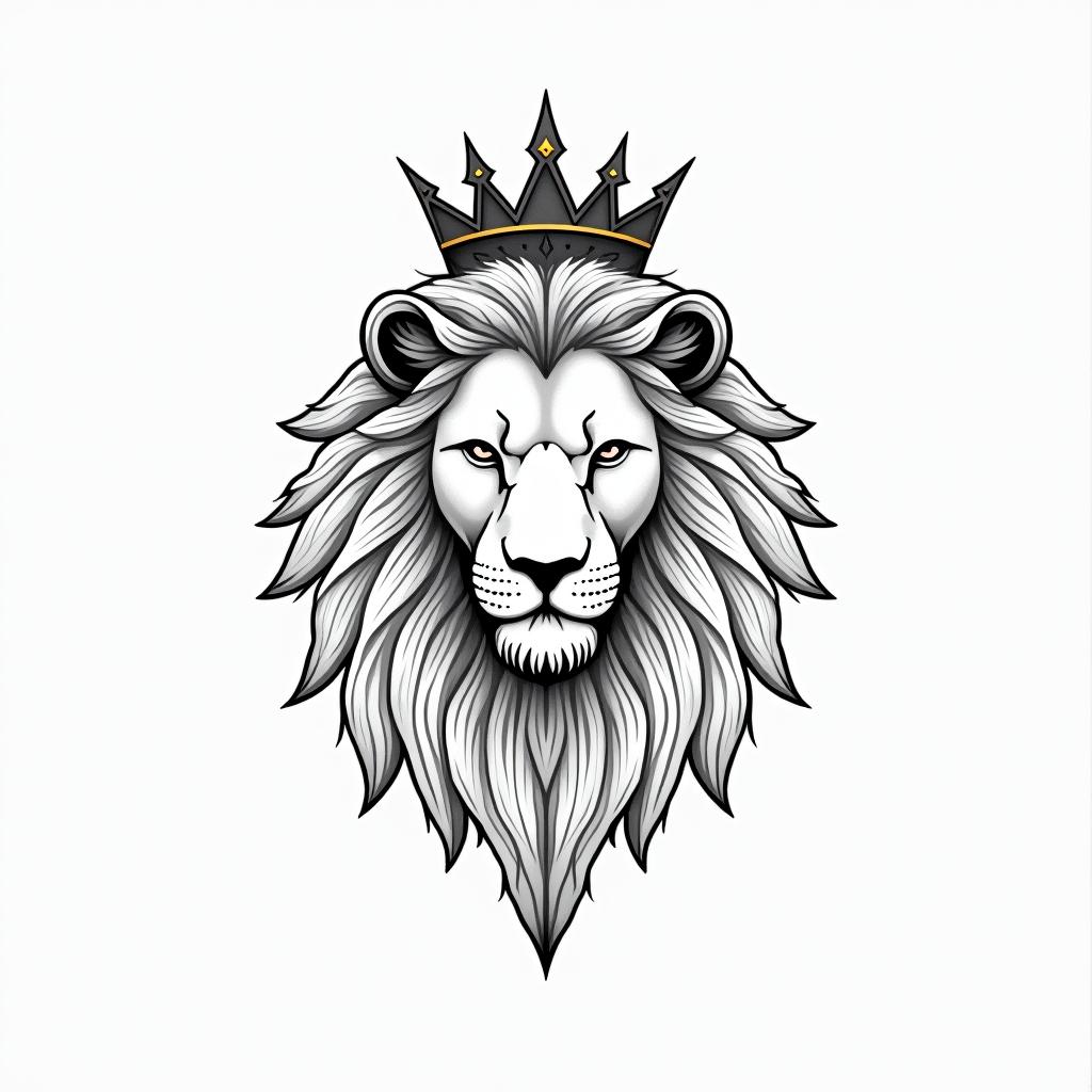 Lioness with crown on headin minimalist style tattoo, featuring simple shapes and fine lines, with minimal shading and details, tiny triangles, creating a sense of balance and harmony - Variation 2
