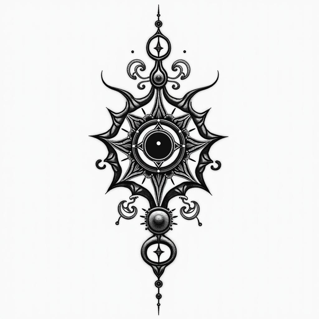 Luis Angel, Escorpio, Sinaloain spiritual symbols tattoo style, featuring an intricate design incorporating elements, Hamsa hand, third eye, minimalist composition - Variation 2