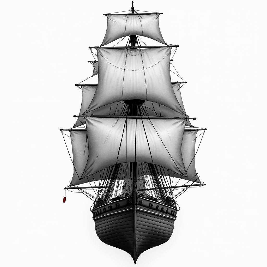 a front facing ship, the top of the shipin realism tattoo style, featuring a highly detailed, lifelike, capturing every detail, photorealistic, ultra realistic, intricate shading, smooth and sharp,   - Variation 4