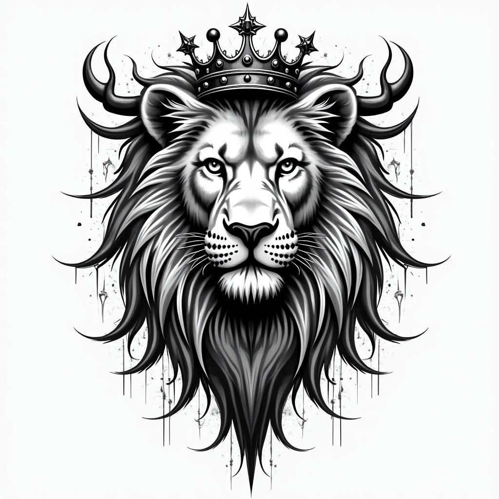 Lioness with crown on headin graffiti style tattoo, featuring bold and dynamic street art elements, spray-paint texture with exaggerated lines and expressive, chaotic brushstrokes, intricate lettering incorporated with graffiti tags, symbols like hearts, stars, and wings - Variation 12