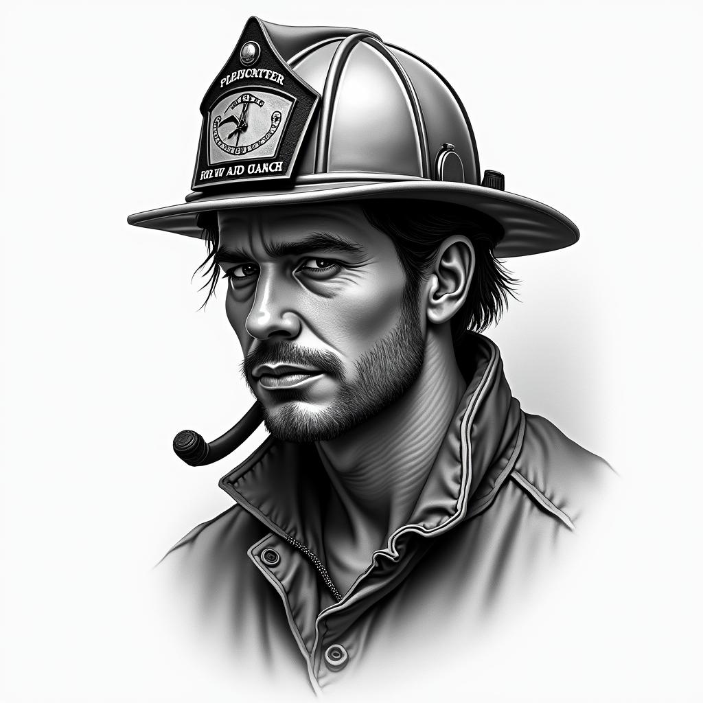 Make me a firefighter portraithigly detailed tattoo