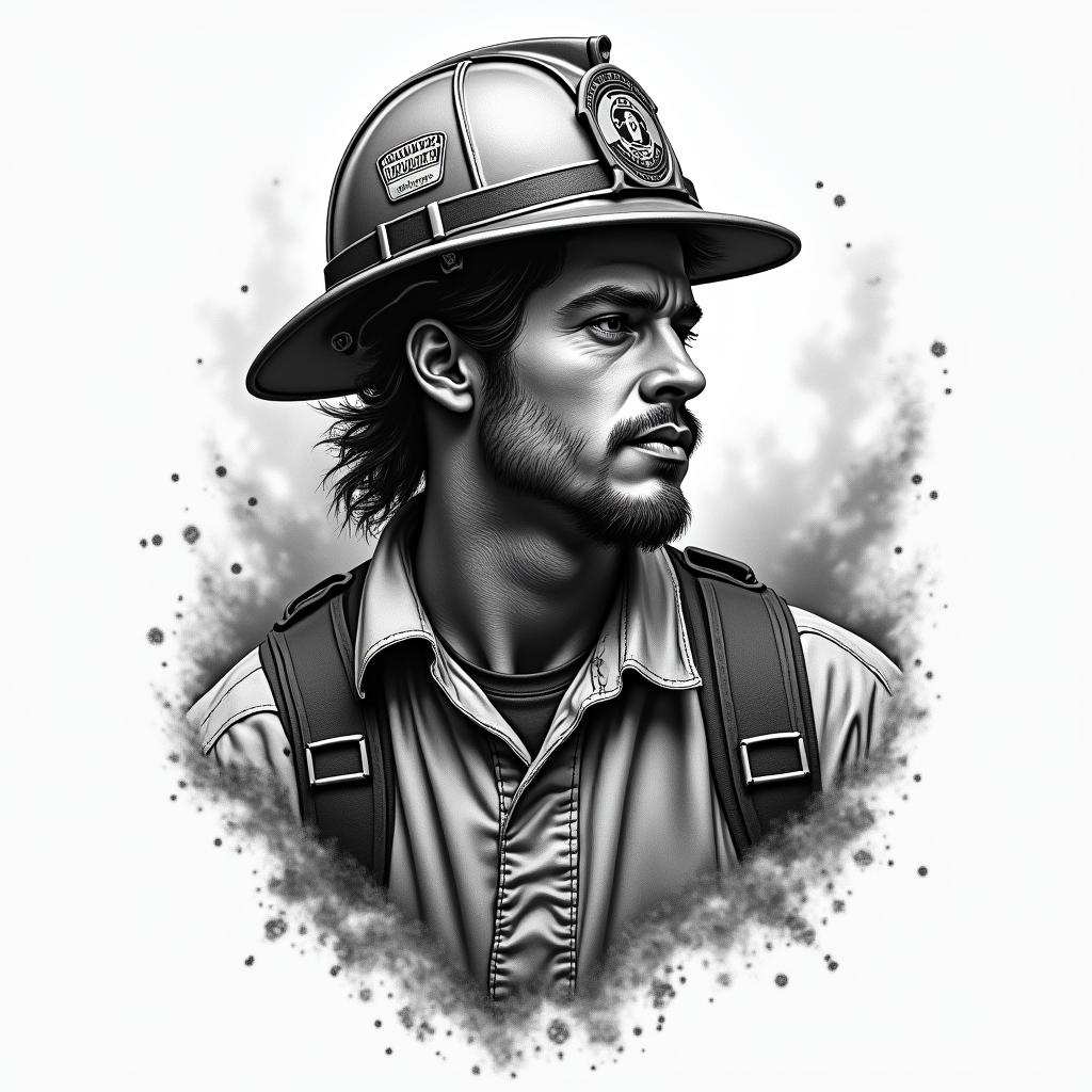 Make me a firefighter portraithigly detailed tattoo - Variation 2