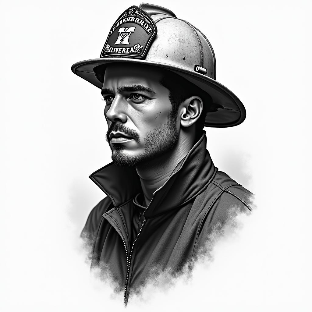 Make me a firefighter portraithigly detailed tattoo - Variation 3