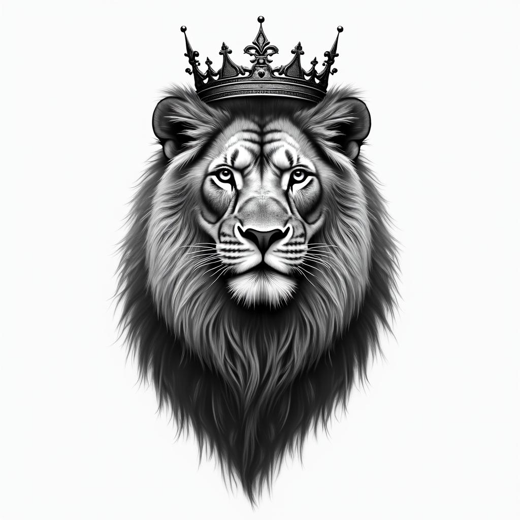 Lioness with crown on headin portrait tattoo style, featuring a highly realistic and detailed depiction  - Variation 5