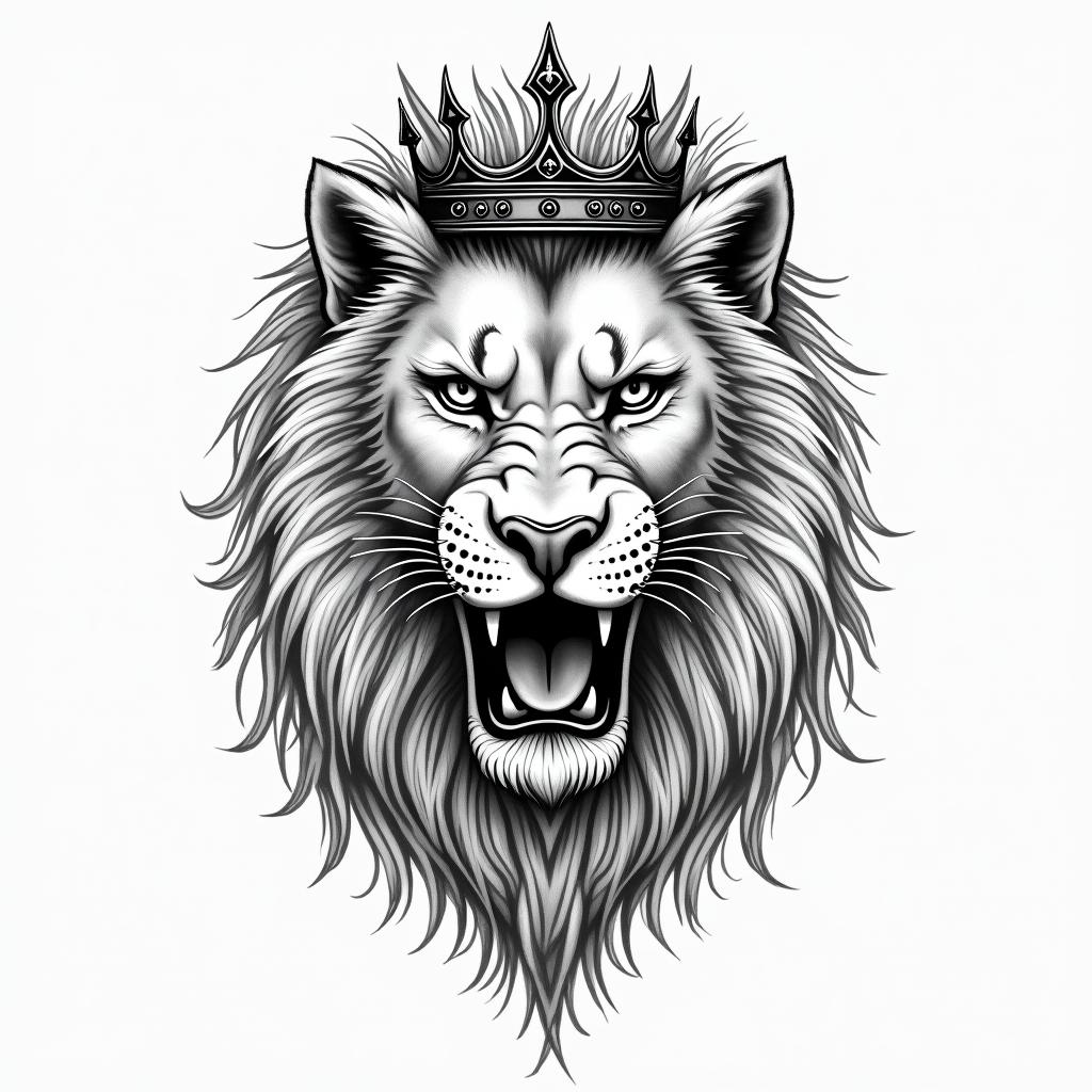 Lioness with crown on headin japanese style tattoo, detailed tattoo, traditional japanese culture tattoo, mythology, 8k - Variation 8