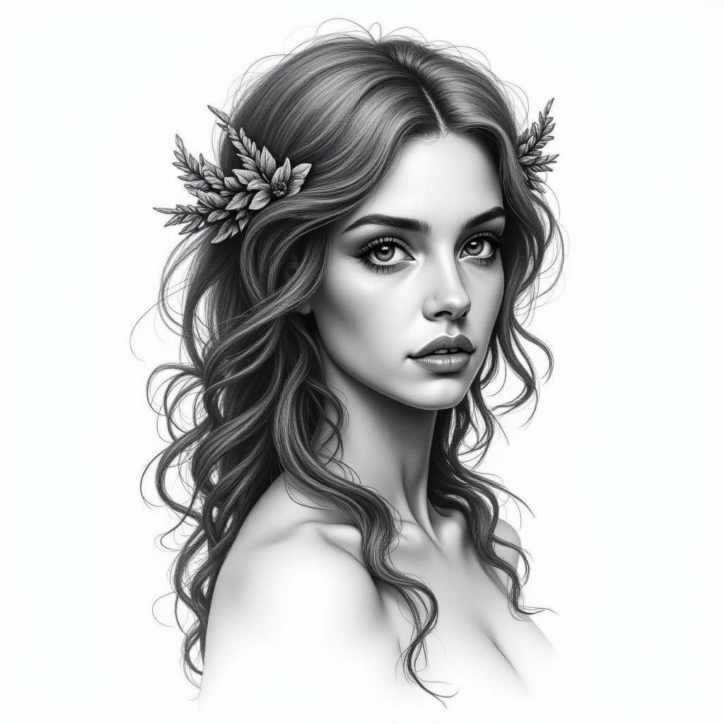 Virgoin realism tattoo style, featuring a highly detailed, lifelike, capturing every detail, photorealistic, ultra realistic, intricate shading, smooth and sharp,   - Variation 4