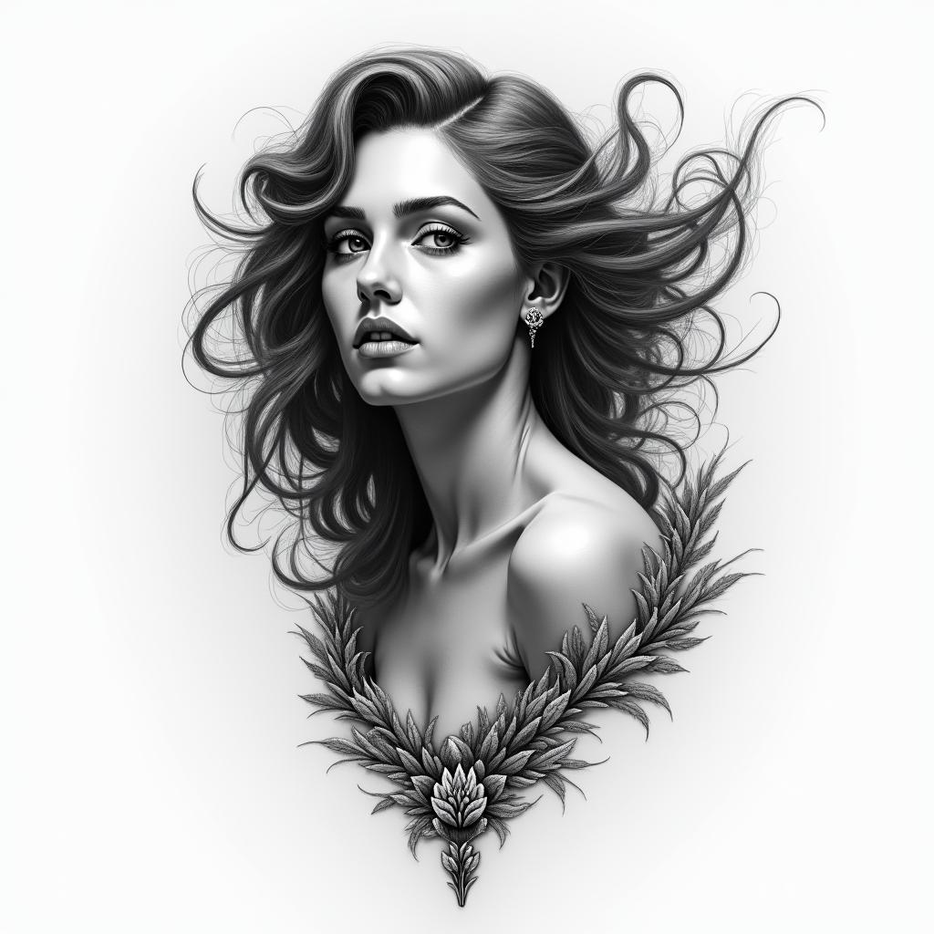 Virgoin realism tattoo style, featuring a highly detailed, lifelike, capturing every detail, photorealistic, ultra realistic, intricate shading, smooth and sharp,   - Variation 3