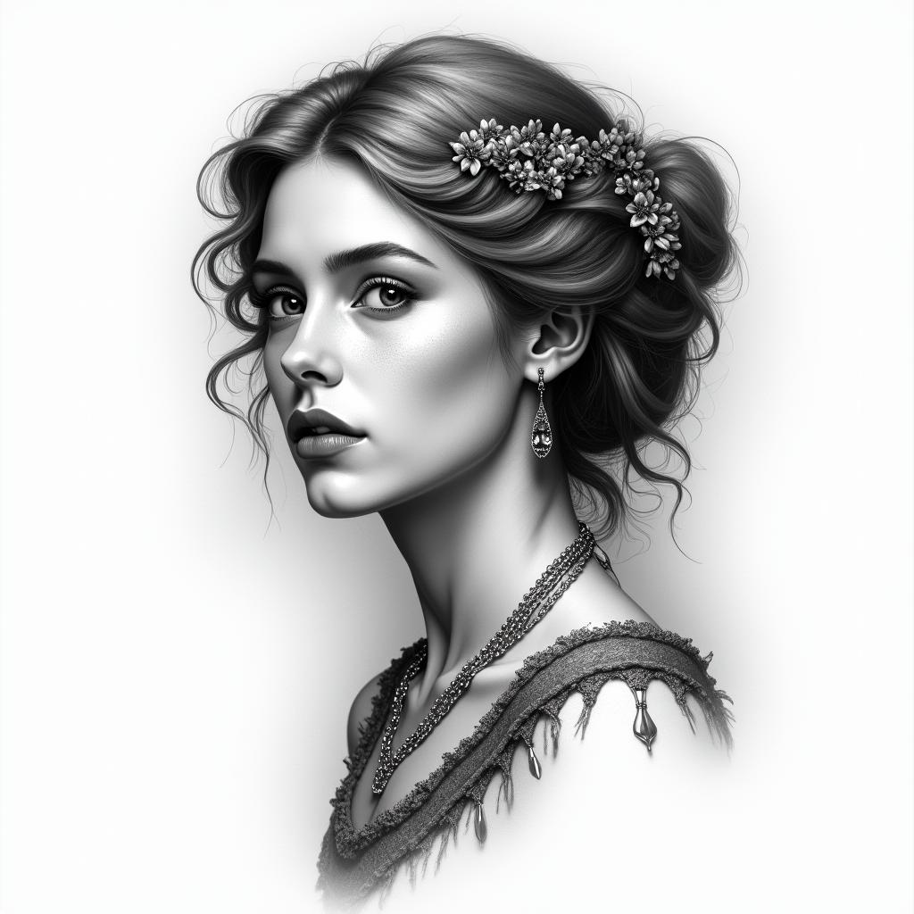 Virgoin realism tattoo style, featuring a highly detailed, lifelike, capturing every detail, photorealistic, ultra realistic, intricate shading, smooth and sharp,  