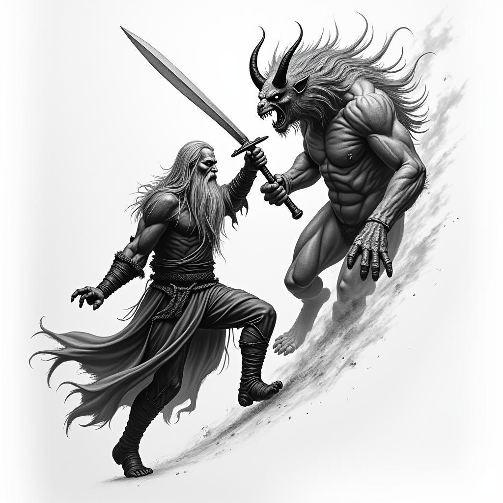 Gandalf fighting demon from Lord Of The Ringshigly detailed tattoo
