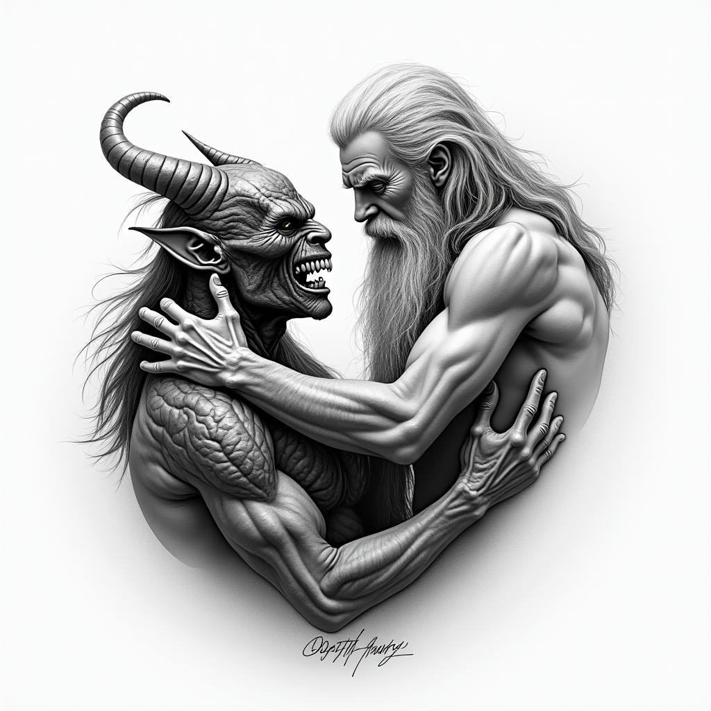 Gandalf fighting demon from Lord Of The Ringshigly detailed tattoo - Variation 2