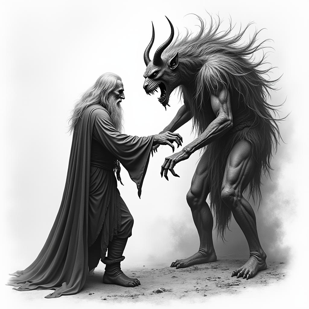 Gandalf fighting demon from Lord Of The Ringshigly detailed tattoo - Variation 3