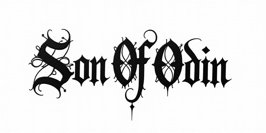 The words Son Of Odintext-based tattoo, gothic font ultra-realistic, perfectly placed, high-quality font design, photo-realistic shading, 8k, high quality, finely detailed typography - Variation 46