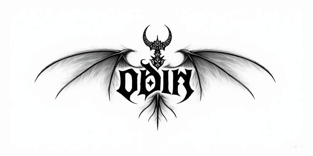 The words Son Of Odintext-based tattoo, gothic font ultra-realistic, perfectly placed, high-quality font design, photo-realistic shading, 8k, high quality, finely detailed typography - Variation 43