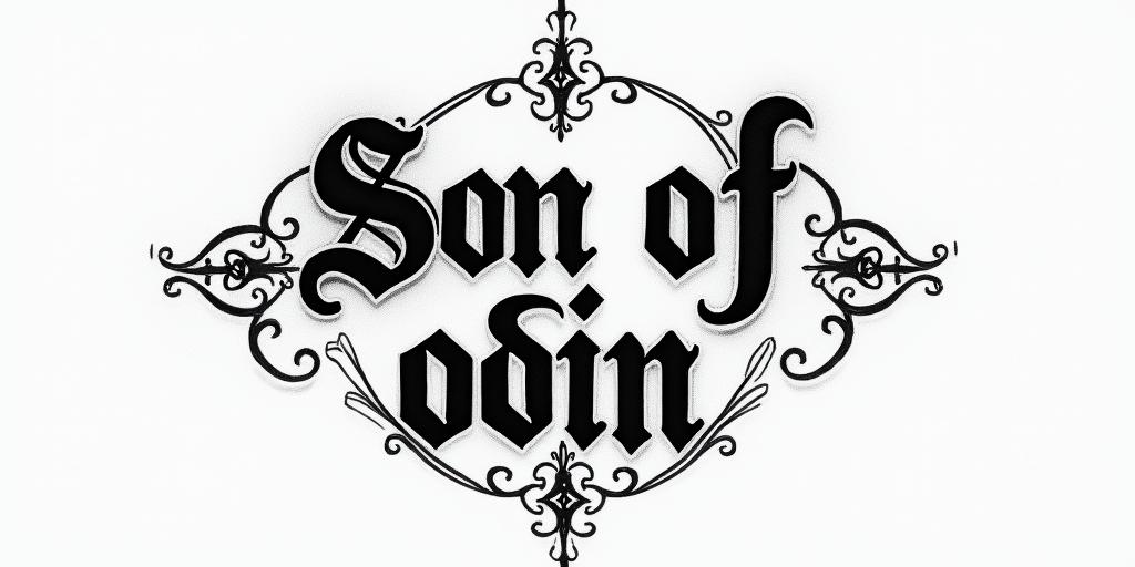 The words Son Of Odintext-based tattoo, gothic font ultra-realistic, perfectly placed, high-quality font design, photo-realistic shading, 8k, high quality, finely detailed typography - Variation 40