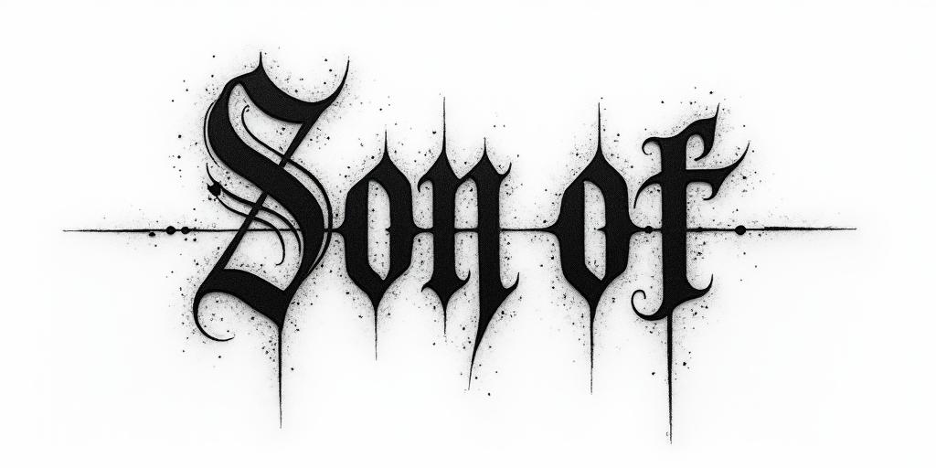 The words Son Of Odintext-based tattoo, gothic font ultra-realistic, perfectly placed, high-quality font design, photo-realistic shading, 8k, high quality, finely detailed typography - Variation 39