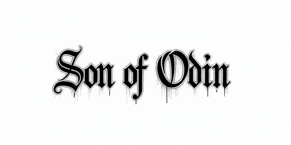 The words Son Of Odintext-based tattoo, gothic font ultra-realistic, perfectly placed, high-quality font design, photo-realistic shading, 8k, high quality, finely detailed typography - Variation 30